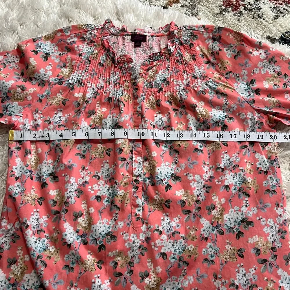 J.Crew Liberty Fabric Coral Josephine Floral Ruffle Popover Shirt Size 4